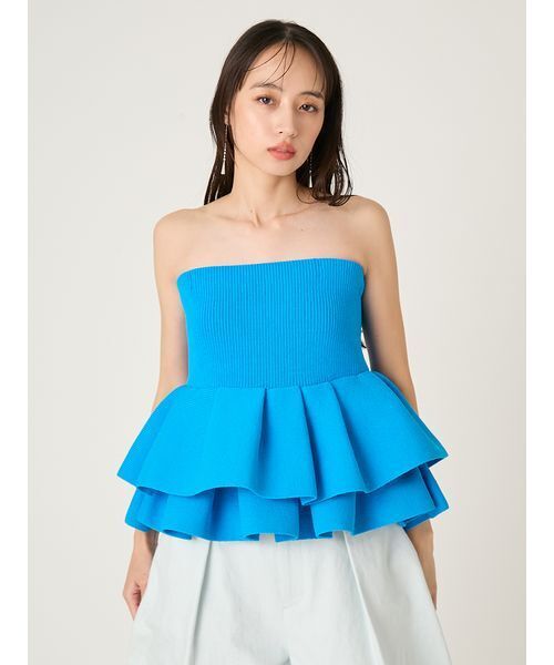 FRAY I.D（フレイアイディー）の「ランダムペプラムニットベアトップス（チューブトップ・レディース・ブルー/ブラック/マルチ/ベージュ・F）」の22枚目の写真