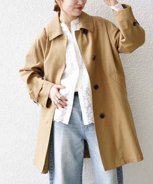 SHIPS any:〈手洗い可能〉オーバー フレア ステンカラー コート