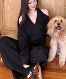 ADDITION STORE（アディションストア）の「\カッコかわいい セットアップ/ ホルターネック オフショル スウェット+ワイドスウェットパンツ(上下セット)#asss（セットアップ）」