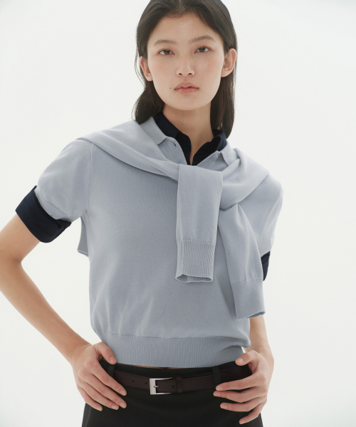 MUSINSA STANDARD WOMAN（ムシンサスタンダードウーマン）の「ウィメンズウォッシャブルスーピマコットンニットポロシャツ[アッシュライトブルー]（ニット/セーター・レディース・その他・SMALL/MEDIUM/LARGE/X-SMALL）」の8枚目の写真