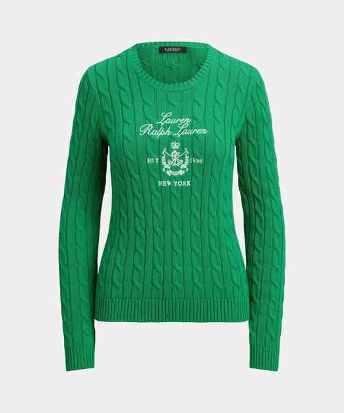 LAUREN Ralph Lauren♡深いグリーン♡ ニット♡新品タグ付 エンブロイダリークレスト ケーブルニット セーター（ニット/セーター