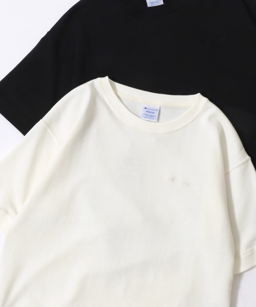 Champion(チャンピオン)の「Champion/チャンピオン コットンUSA 裏毛 ロゴワッペン ワンポイント刺繍 半袖スウェット トレーナー/レディース(スウェット・レディース・ネイビー/レッド/オリーブドラブ/アッシュグレー/オフホワイト/ブラック・M/L)」の2枚目の写真