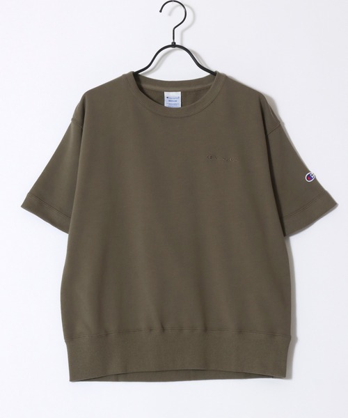 Champion(チャンピオン)の「Champion/チャンピオン コットンUSA 裏毛 ロゴワッペン ワンポイント刺繍 半袖スウェット トレーナー/レディース(スウェット・レディース・ネイビー/レッド/オリーブドラブ/アッシュグレー/オフホワイト/ブラック・M/L)」の16枚目の写真