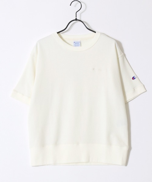 Champion(チャンピオン)の「Champion/チャンピオン コットンUSA 裏毛 ロゴワッペン ワンポイント刺繍 半袖スウェット トレーナー/レディース(スウェット・レディース・ネイビー/レッド/オリーブドラブ/アッシュグレー/オフホワイト/ブラック・M/L)」の13枚目の写真