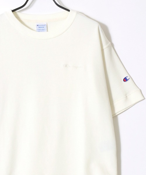 Champion(チャンピオン)の「Champion/チャンピオン コットンUSA 裏毛 ロゴワッペン ワンポイント刺繍 半袖スウェット トレーナー/レディース(スウェット・レディース・ネイビー/レッド/オリーブドラブ/アッシュグレー/オフホワイト/ブラック・M/L)」の7枚目の写真