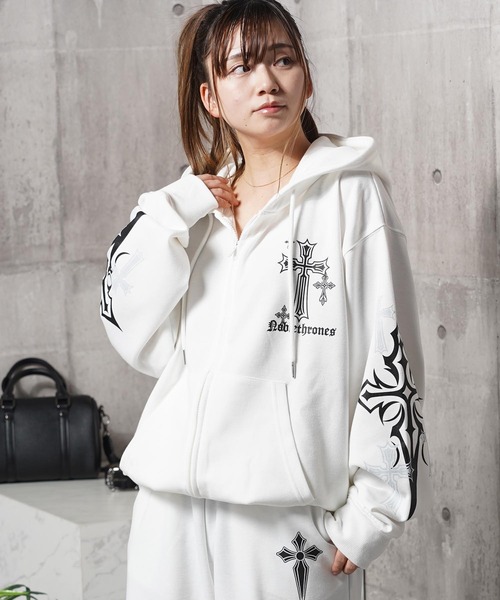 セール】【セットアップ可能】クロス デザイン ZIPパーカー / Cross