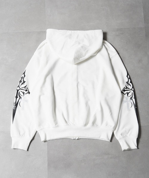 1111clothing(ワンフォークロージング)の「【セットアップ可能】クロス デザイン ZIPパーカー / Cross Design ZIP Hoodie(パーカー・メンズ・ホワイト/ブラック×ホワイト/ブラック×ブルー・L/M)」の6枚目の写真