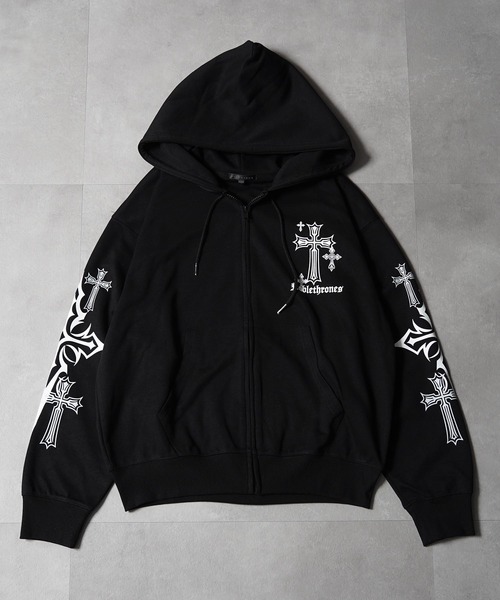 1111clothing(ワンフォークロージング)の「【セットアップ可能】クロス デザイン ZIPパーカー / Cross Design ZIP Hoodie(パーカー・メンズ・ホワイト/ブラック×ホワイト/ブラック×ブルー・L/M)」の14枚目の写真
