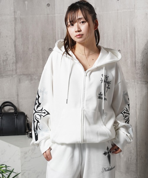 1111clothing(ワンフォークロージング)の「【セットアップ可能】クロス デザイン ZIPパーカー / Cross Design ZIP Hoodie(パーカー・メンズ・ホワイト/ブラック×ホワイト/ブラック×ブルー・L/M)」の12枚目の写真
