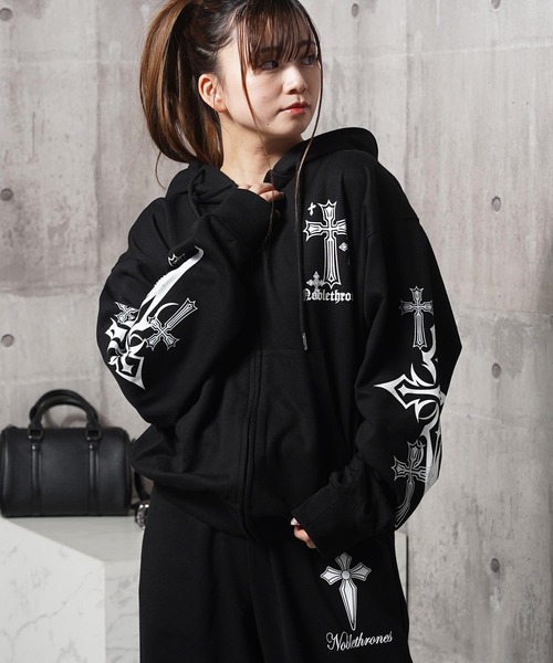 1111clothing(ワンフォークロージング)の「【セットアップ可能】クロス デザイン ZIPパーカー / Cross Design ZIP Hoodie(パーカー・メンズ・ホワイト/ブラック×ホワイト/ブラック×ブルー・L/M)」の15枚目の写真
