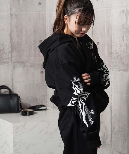 1111clothing(ワンフォークロージング)の「【セットアップ可能】クロス デザイン ZIPパーカー / Cross Design ZIP Hoodie(パーカー・メンズ・ホワイト/ブラック×ホワイト/ブラック×ブルー・L/M)」の17枚目の写真