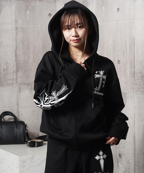 1111clothing(ワンフォークロージング)の「【セットアップ可能】クロス デザイン ZIPパーカー / Cross Design ZIP Hoodie(パーカー・メンズ・ホワイト/ブラック×ホワイト/ブラック×ブルー・L/M)」の20枚目の写真