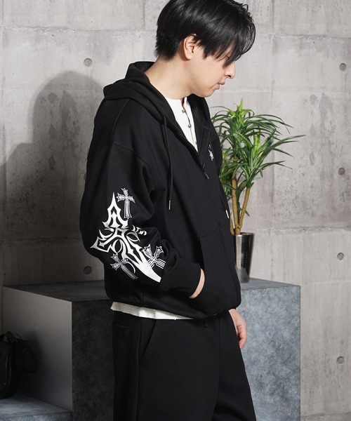 パーカー LOOSE ZIP SWEAT HOODIE セットアップ可能】クロス デザイン ZIPパーカー / Cross Design ZIP