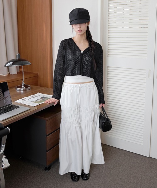UNE MANSION（ユヌマンション）の「[冷房対策・羽織り] パステルカラーフラワーシースルーボレロカーディガン（カーディガン/ボレロ・レディース・ブラック/アイボリー/ピンク/スカイブルー・FREE）」の13枚目の写真