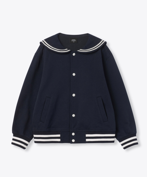 MUSINSA STANDARD KIDS（ムシンサスタンダードキッズ）の「オーバーサイズセーラー スウェット バーシティジャケット [ネイビー]（ブルゾン・レディース・その他・100/110/160/120/130/140/150）」の2枚目の写真