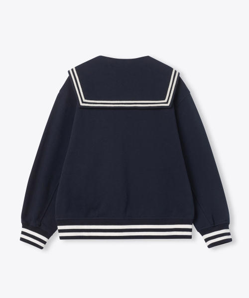 MUSINSA STANDARD KIDS（ムシンサスタンダードキッズ）の「オーバーサイズセーラー スウェット バーシティジャケット [ネイビー]（ブルゾン・レディース・その他・100/110/160/120/130/140/150）」の3枚目の写真