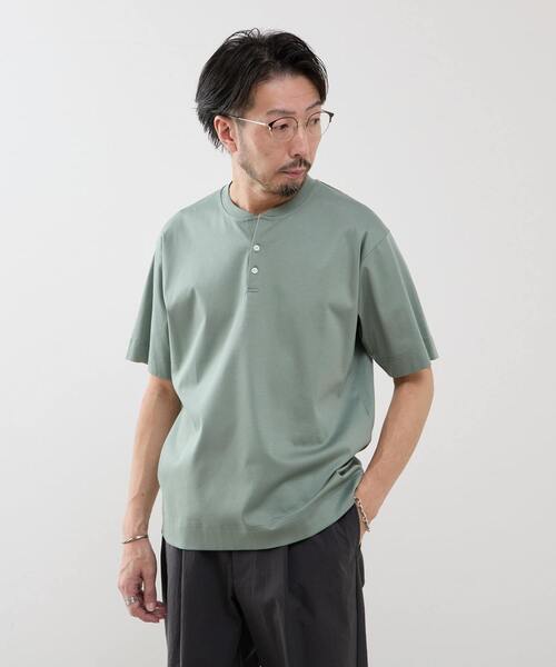 MEN'S MELROSE(メンズメルローズ)の「マーセライズドスムース ヘンリーネックTシャツ(Tシャツ/カットソー・メンズ・ホワイト/グリーン/チャコールグレー・2/4/3)」の3枚目の写真