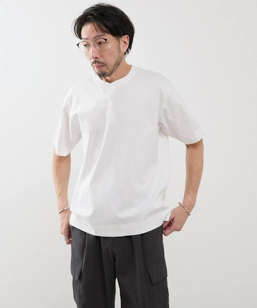 MEN'S MELROSE(メンズメルローズ)の「マーセライズドスムース ヘンリーネックTシャツ(Tシャツ/カットソー・メンズ・ホワイト/グリーン/チャコールグレー・2/4/3)」の13枚目の写真