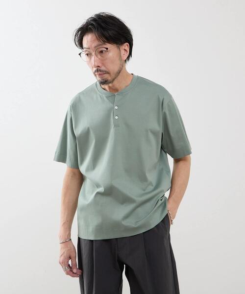 MEN'S MELROSE(メンズメルローズ)の「マーセライズドスムース ヘンリーネックTシャツ(Tシャツ/カットソー・メンズ・ホワイト/グリーン/チャコールグレー・2/4/3)」の16枚目の写真