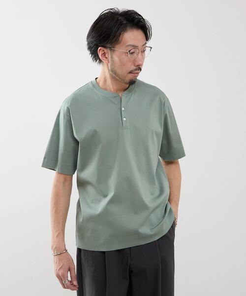 MEN'S MELROSE(メンズメルローズ)の「マーセライズドスムース ヘンリーネックTシャツ(Tシャツ/カットソー・メンズ・ホワイト/グリーン/チャコールグレー・2/4/3)」の17枚目の写真