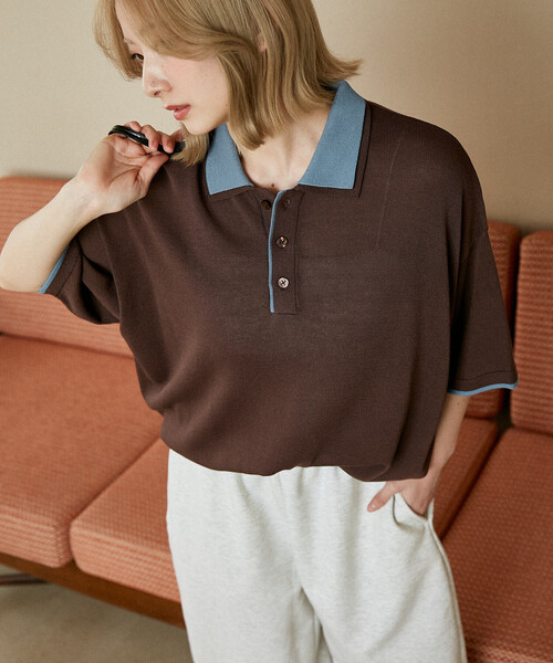 PUBLUX（パブリュクス）の「PUBLUX/パブリュクス LOVE POP STUDIO　襟レイヤードニットポロシャツ　限定展開（ポロシャツ・メンズ・チャコールグレー/ブラウン/ネイビー・LARGE/MEDIUM/SMALL）」の20枚目の写真