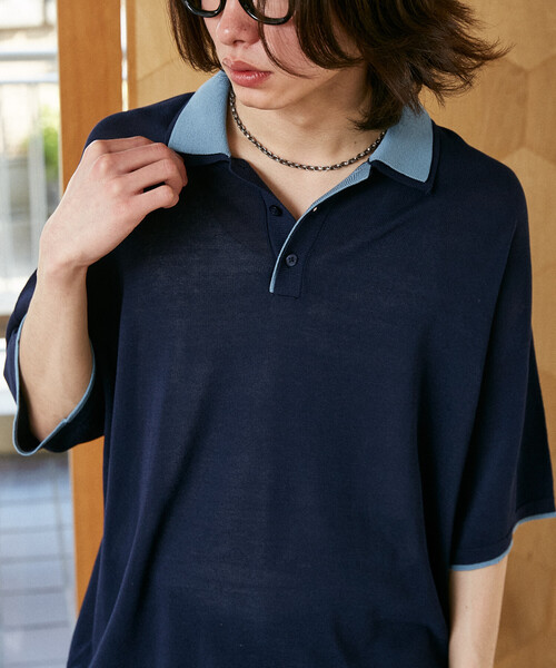 PUBLUX（パブリュクス）の「PUBLUX/パブリュクス LOVE POP STUDIO　襟レイヤードニットポロシャツ　限定展開（ポロシャツ・メンズ・チャコールグレー/ブラウン/ネイビー・LARGE/MEDIUM/SMALL）」の16枚目の写真