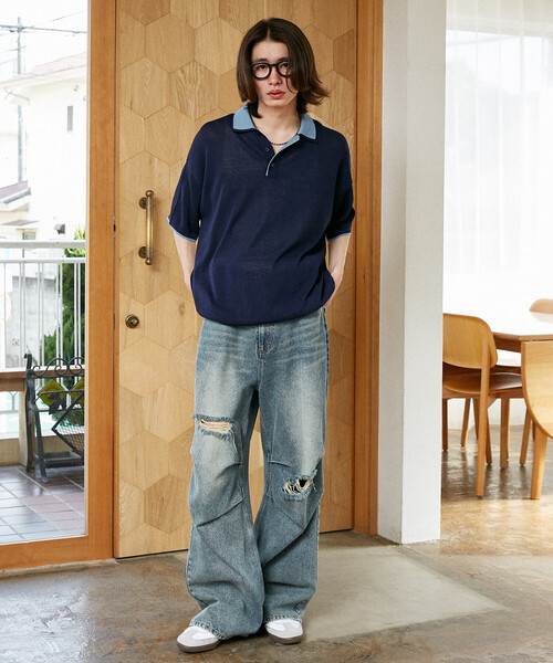 PUBLUX（パブリュクス）の「PUBLUX/パブリュクス LOVE POP STUDIO　襟レイヤードニットポロシャツ　限定展開（ポロシャツ・メンズ・チャコールグレー/ブラウン/ネイビー・LARGE/MEDIUM/SMALL）」の18枚目の写真