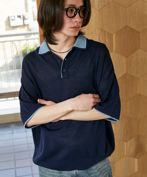 PUBLUX（パブリュクス）の「PUBLUX/パブリュクス LOVE POP STUDIO　襟レイヤードニットポロシャツ　限定展開（ポロシャツ・メンズ・チャコールグレー/ブラウン/ネイビー・LARGE/MEDIUM/SMALL）」の12枚目の写真