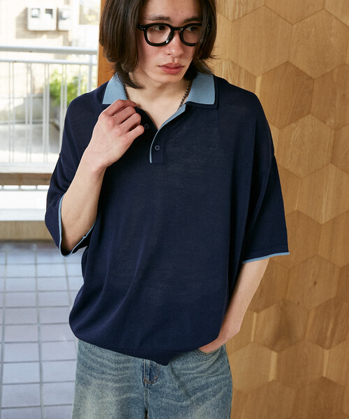 PUBLUX（パブリュクス）の「PUBLUX/パブリュクス LOVE POP STUDIO　襟レイヤードニットポロシャツ　限定展開（ポロシャツ・メンズ・チャコールグレー/ブラウン/ネイビー・LARGE/MEDIUM/SMALL）」の6枚目の写真