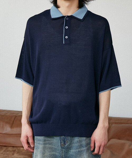 PUBLUX（パブリュクス）の「PUBLUX/パブリュクス LOVE POP STUDIO　襟レイヤードニットポロシャツ　限定展開（ポロシャツ・メンズ・チャコールグレー/ブラウン/ネイビー・LARGE/MEDIUM/SMALL）」の7枚目の写真