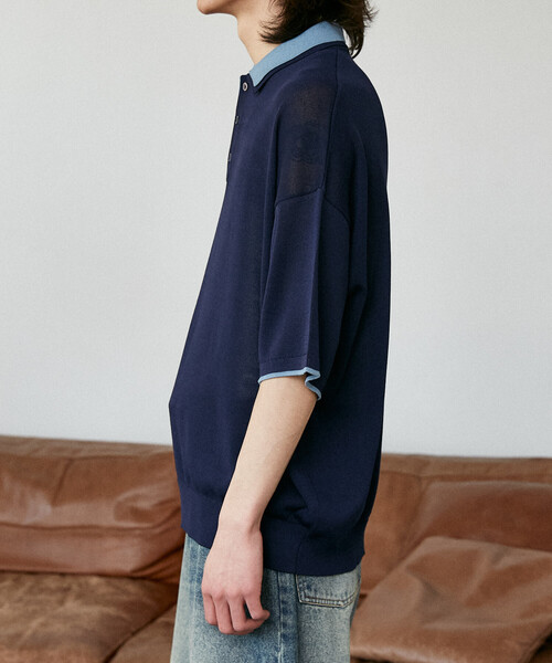 PUBLUX（パブリュクス）の「PUBLUX/パブリュクス LOVE POP STUDIO　襟レイヤードニットポロシャツ　限定展開（ポロシャツ・メンズ・チャコールグレー/ブラウン/ネイビー・LARGE/MEDIUM/SMALL）」の8枚目の写真