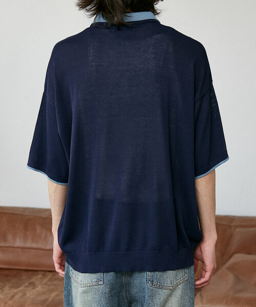 PUBLUX（パブリュクス）の「PUBLUX/パブリュクス LOVE POP STUDIO　襟レイヤードニットポロシャツ　限定展開（ポロシャツ・メンズ・チャコールグレー/ブラウン/ネイビー・LARGE/MEDIUM/SMALL）」の9枚目の写真