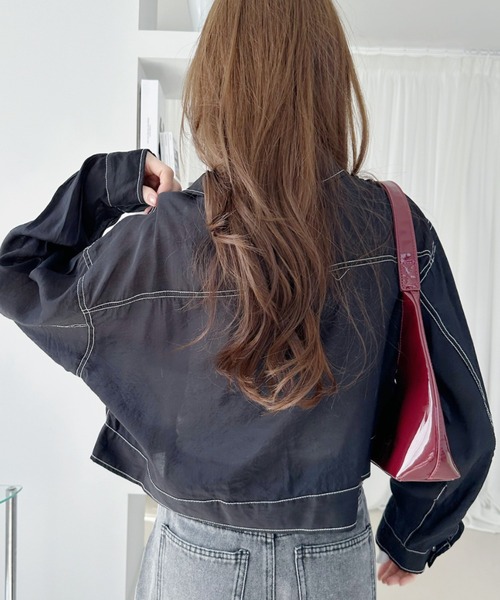 Ada.(エイダ)の「シアー ステッチ ショート丈 Gジャン(デニムジャケット・レディース・チャコール/ブラック/オフホワイト・FREE)」の17枚目の写真