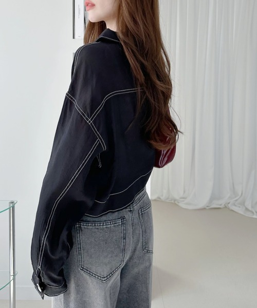 Ada.(エイダ)の「シアー ステッチ ショート丈 Gジャン(デニムジャケット・レディース・チャコール/ブラック/オフホワイト・FREE)」の16枚目の写真