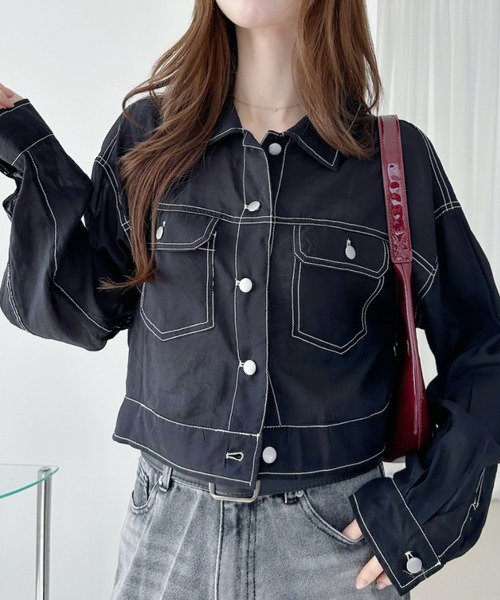 Ada.(エイダ)の「シアー ステッチ ショート丈 Gジャン(デニムジャケット・レディース・チャコール/ブラック/オフホワイト・FREE)」の19枚目の写真