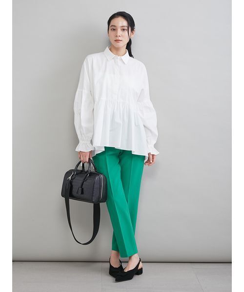 【完売人気商品】MilaOwen シャツ衿ギャザーチュニックブラウス サイズ0 シャツ衿ギャザーチュニックブラウス（シャツ/ブラウス）｜Mila Owen