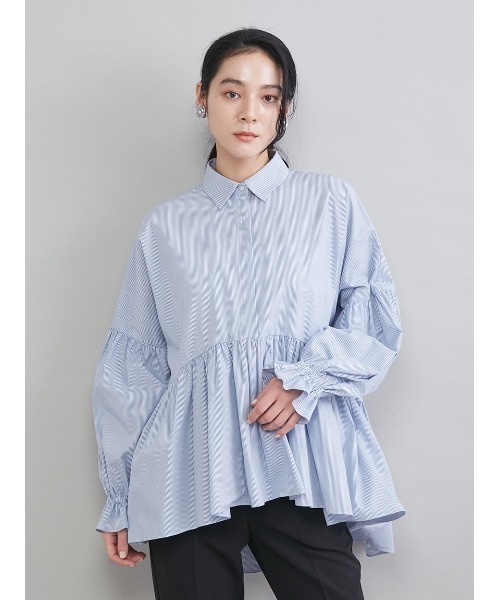 Mila Owen（ミラオーウェン）の「シャツ衿ギャザーチュニックブラウス（シャツ/ブラウス・レディース・ブルー/ホワイト/イエロー/ピンク・F）」の2枚目の写真