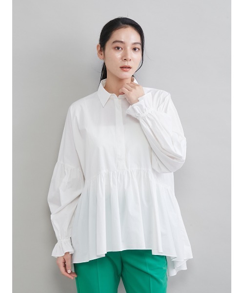 Mila Owen（ミラオーウェン）の「シャツ衿ギャザーチュニックブラウス（シャツ/ブラウス・レディース・ブルー/ホワイト/イエロー/ピンク・F）」の6枚目の写真