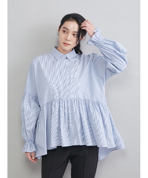 Mila Owen（ミラオーウェン）の「シャツ衿ギャザーチュニックブラウス（シャツ/ブラウス・レディース・ブルー/ホワイト/イエロー/ピンク・F）」の8枚目の写真