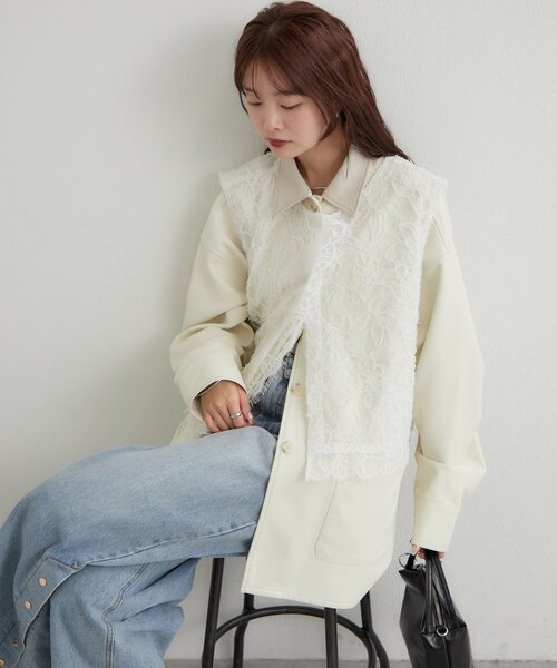 mystic（ミスティック）の「マルチWAYレースレイヤードジャケット（その他アウター・レディース・アイボリー/キャメル・2/1）」の5枚目の写真