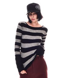 BEEDEN（ビーデン）の「SHOULDER PAD BORDER KNIT TOPS（ニット/セーター）」