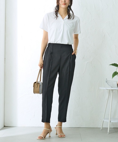 SABRINA(サブリナ)の「SABRINA/サブリナ テーパードストレッチパンツ アンクル丈 長時間履いてもウエストをしめつけない(その他パンツ・レディース・ネイビー/ブラック/ライトベージュ・MEDIUM/LARGE)」の2枚目の写真