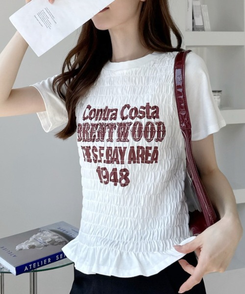 Ada.（エイダ）の「シャーリング 半袖 ロゴＴシャツ（Tシャツ/カットソー・レディース・ブラック/オフホワイト/ブルー/オートミール・FREE）」の13枚目の写真