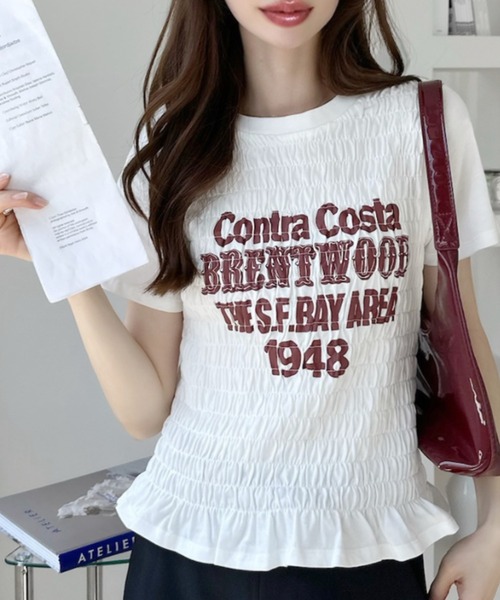 Ada.（エイダ）の「シャーリング 半袖 ロゴＴシャツ（Tシャツ/カットソー・レディース・ブラック/オフホワイト/ブルー/オートミール・FREE）」の14枚目の写真