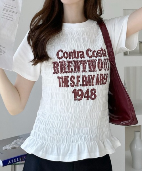 Ada.（エイダ）の「シャーリング 半袖 ロゴＴシャツ（Tシャツ/カットソー・レディース・ブラック/オフホワイト/ブルー/オートミール・FREE）」の15枚目の写真