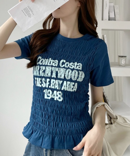 Ada.（エイダ）の「シャーリング 半袖 ロゴＴシャツ（Tシャツ/カットソー・レディース・ブラック/オフホワイト/ブルー/オートミール・FREE）」の20枚目の写真