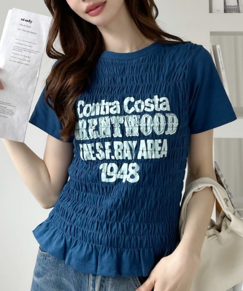 Ada.（エイダ）の「シャーリング 半袖 ロゴＴシャツ（Tシャツ/カットソー・レディース・ブラック/オフホワイト/ブルー/オートミール・FREE）」の17枚目の写真