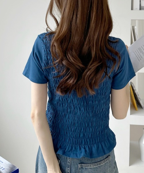 Ada.（エイダ）の「シャーリング 半袖 ロゴＴシャツ（Tシャツ/カットソー・レディース・ブラック/オフホワイト/ブルー/オートミール・FREE）」の18枚目の写真