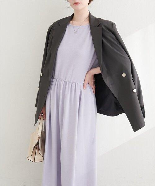 natural couture（ナチュラルクチュール）の「リブカットソーワンピース（ワンピース・レディース・ブラック/ライトベージュ/ネイビー/ラベンダー・FREE）」の4枚目の写真