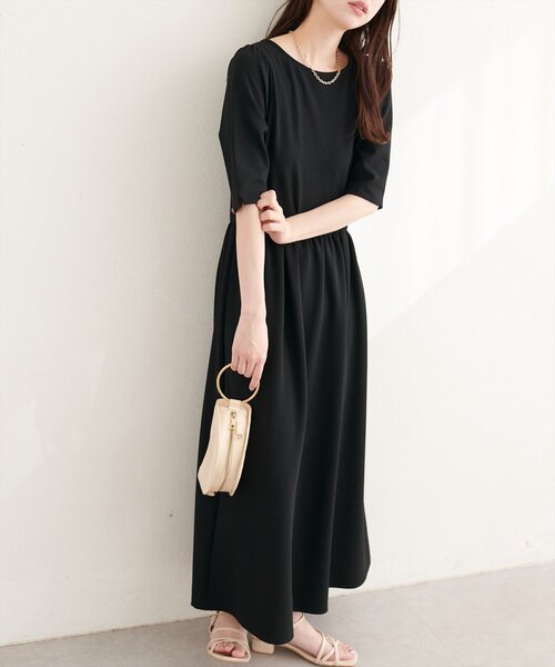 natural couture（ナチュラルクチュール）の「リブカットソーワンピース（ワンピース・レディース・ブラック/ライトベージュ/ネイビー/ラベンダー・FREE）」の14枚目の写真